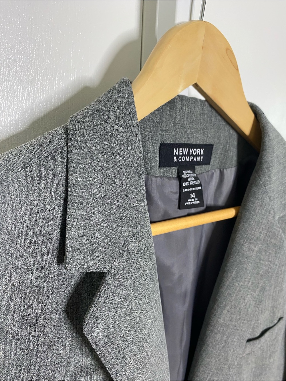 New York & Company | Y2K Grey/Gray One-Button Model Off-Duty Blazer Sz 14 - Picture 6 of 16